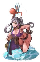 1girls alternate_costume bent_forward bikini breasts cleavage fire_emblem fire_emblem_awakening fire_emblem_heroes gloves hand_on_hip highres large_breasts leaning_forward looking_at_viewer nintendo o-ring o-ring_bikini octopus offscreen_character purple_bikini purple_swimsuit robin_(female)_(summer)_(fire_emblem) robin_(fire_emblem) robin_(fire_emblem)_(female) saiykik solo swimsuit thighs trident twintails water