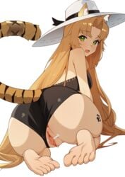 animal_ears arknights ass ett feet pussy pussy_juice swimsuits swire_(arknights) swire_the_elegant_wit_(arknights) tail tattoo uncensored