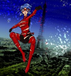 1girls bodysuit color colored eyemask ladybug_(character) marinette_cheng marinette_cheng_(pv) marinette_dupain-cheng marinette_dupain-cheng_(pv) miraculous_ladybug nipples_visible_through_clothing solo tagme torn_bodysuit torn_clothes torn_clothing yugosama