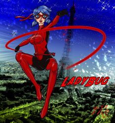 1girls bodysuit cameltoe color colored eiffel_tower eyemask france ladybug_(character) marinette_cheng marinette_cheng_(pv) marinette_dupain-cheng marinette_dupain-cheng_(pv) miraculous_ladybug nipples_visible_through_clothing paris solo tagme yugosama