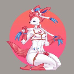 1:1 anthro eeveelution harness hi_res male male_only nintendo pawsy-paws pokémon_(species) pokemon ribbons solo sylveon video_games