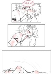 1boy 1girls artist_request assertive assertive_female black_and_white comic eijirou_kirishima female finger_on_lip finger_to_mouth imminent_sex implied_sex inviting inviting_to_sex kirimina kissing making_out male male/female mina_ashido my_hero_academia no_color short_hair straight suggestive