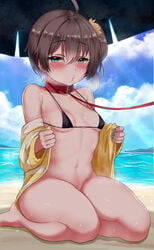 bikini_top bottomless erect_nipples hololive hololive_gen_1 hololive_japan natsuiro_matsuri open_shirt pussy swimsuits u4284g undressing virtual_youtuber