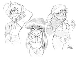 1other 2girls ambiguous_gender breasts chibi female flat_chest human human_only kartease komi-san_wa_komyushou_desu komi_shouko manbagi_rumiko multiple_girls nipples osana_najimi sketch super_deformed topless