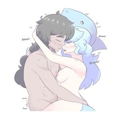 char_(emmarrgus) emmarrgus hugging nude nude_female nude_male onomatopoeia original_character original_characters shark