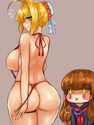 big_ass big_breasts fate_(series) hakuno_kishinami nero_claudius_(fate) steamingtofu thong thong_aside