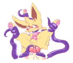 ambiguous_fluids anal anal_sex animal_genitalia animal_penis anthro anthro_on_feral balls blush bodily_fluids bound breath canine_penis citruscave collar double_penetration duo eeveelution feral fiamme_(citruscave) genitals jolt_(wm149) jolteon knot looking_pleasured male male/male nintendo open_mouth penetration penis pokemon pokemon_(species) sex spread_legs spreading suspension sweat sweatdrop tentacle tentacle_penetration video_games vulpix zoophilia