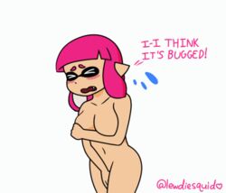 1girls animated areolae bouncing_breasts breasts covering covering_breasts covering_crotch covering_self dialogue disappearing_clothes embarrassed embarrassed_nude_female enf female female_only inkling inkling_girl lewdiesquid nintendo nipples pink_hair pussy solo solo_female splatoon suddenly_naked tentacle_hair