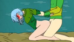 amber_lightvale anal blue_hair blush blushing chara glitchtale green_sweater motion_lines pantless undertale