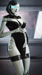 1girls 3d android blue-tinted_eyewear breasts dinoboy555 edi female female_only mass_effect pregnant pregnant_robot ready_to_pop robot robot_girl solo tinted_eyewear visor