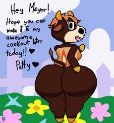 animal_crossing big_ass bovine huge_ass invitation inviting klutzatdusk nintendo patty_(animal_crossing) presenting_butt presenting_hindquarters seductive thick_ass thick_thighs