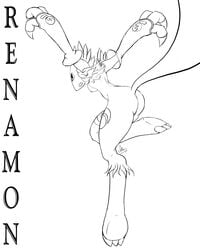 anthro ass digimon female female_only fur furry jumping line_art monochrome nude renamon side_view solo species_name tagme