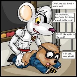 anthro cum_inside danger_mouse ernest_penfold from_behind from_behind_position gay glasses interspecies male male_penetrating mouse patch rodent sex superhero tagme yaoi yellow_eyes