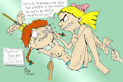 2008 2girls blonde_hair bondage feathers helga_pataki hey_arnold! lila_sawyer male_focus megawackymax multiple_girls nickelodeon nipples panties red_hair tears tickle_torture tickling tickling_armpits tickling_feet topless