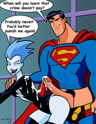 2010 all_fours bad_guy bent_over cum cum_on_back dc dc_comics dcau doggy_style from_behind interspecies livewire short_blue_hair short_hair straight superman superman:_the_animated_series superman_(series)