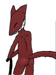 1boy anthro ass from_behind furry looking_back male male_only raised_tail red_(rq) ruby_quest smile solo white_background