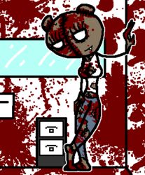 1girls blood blood_splatter blood_stain bloody_clothes breasts clothes color cute_fang female female_only front_view indoors messy open_eyes ruby_quest rule_63 solo stained_clothes stitches stitches_(rq) torn_clothes white_eyes