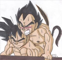 2010 2boys cowcat44 dragon_ball dragon_ball_z gay male male_only nude son_goku straight_hair tagme vegeta yaoi