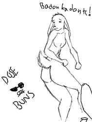 1girls anthro ass dat_ass english_text female female_only from_behind furry looking_back monochrome raised_tail ruby_(rq) ruby_quest solo text