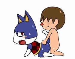 2016 2boys anal anal_penetration animal_crossing animal_crossing_boy animated anthro ass blush bottomless brown_hair cat doggy_style domestic_cat enigi09 gay human human_on_anthro male male/male male_only multiple_boys naughty_face nintendo nude penetration penis sex villager_(animal_crossing) wince yaoi