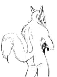 1boy anthro canine from_behind furry looking_back male male_only monochrome raised_tail red_(rq) ruby_quest sketch solo white_background