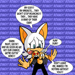 anthro bat breasts dialogue female female_only front_view huge_eyes huge_head humor rouge_the_bat solo sonic_(series) tagme toony topless what