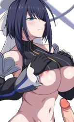 1boy 1boy1girl 1girls areolae_peeking black_hair blue_eyes erection female female_focus hololive hololive_english hololive_english_-council- hololive_english_-promise- huge_breasts imminent_paizuri male/female ouro_kronii partially_clothed penis satou_rin_(gobugabuge) solo_focus stomach underboob virtual_youtuber youtube youtuber