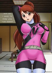 bodysuit brown_hair female highres millyartsx93 momochi_kasumi no_headwear no_helmet shuriken_sentai_ninninger super_sentai