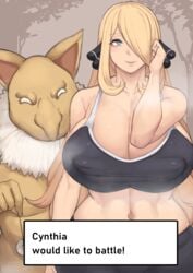 1boy 1girls 1pokemon 2021 armpit_crease belly_button black_sports_bra black_yoga_pants blonde_female blonde_hair blue_eyes busty cleavage curvy cynthia_(pokemon) dialogue english_text erect_nipples erect_nipples_under_clothes female female_focus gameplay_mechanics hair_over_one_eye hi_res huge_breasts hypno long_nose looking_at_viewer male metal_owl midriff nintendo nipples pendulum pokemon pokemon_(species) pokemon_battle pokemon_dppt puffy_nipples simple_background smile sports_bra sportswear steam steaming_body text text_box thick_thighs thighs tight_clothing tight_fit venus_body voluptuous white_eyes white_fur yellow_body yoga_pants