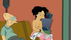 1girls accurate_art_style amy_wong artist_request asian female futurama hourglass_figure hubert_j_farnsworth human screencap screenshot screenshot_edit sweat tagme topless