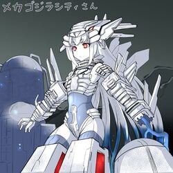 1girls flat_chest gijinka godzilla:_city_on_the_edge_of_battle godzilla_(series) mechagodzilla okamura red_eyes rule_63 solo solo_female tagme white_hair white_skin