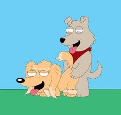 ambiguous_penetration anthro anthro_on_anthro anthro_only anthro_penetrated anthro_penetrating anthro_penetrating_anthro beige_fur canine cream_fur doggy doggy_style ellie_(family_guy) family_guy furry furry_only happy_sex male/female male_on_female male_penetrating_female new_brian no_humans tongue_out unknown_artist yiff