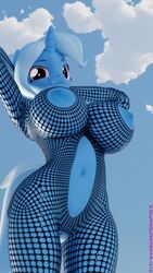 3d_(artwork) 4k 9:16 absurd_res anthro anthrofied big_breasts blue_body breasts cloud digital_media_(artwork) equid equine extremespeedslowpoke female fishnet_clothing friendship_is_magic genitals hands_behind_head hasbro hi_res horn huge_breasts mammal my_little_pony nipples pose pussy sky solo trixie_(mlp) unicorn