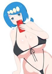 1girls absurdres big_breasts bikini blue_eyes blue_hair chelsea_cola creatures_(company) female female_only freckles game_freak highres lana's_mother_(pokemon) milf mob_face monkeyhead nintendo pokemon pokemon_(game) pokemon_sm short_hair swimsuit voluptuous white_background