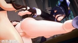 1boy 1girls 3d aether_(genshin_impact) animated big_breasts blonde_hair braid clorinde_(genshin_impact) fat_ass genshin_impact hat long_hair mellewd mihoyo pleasure_face sex straight thick_thighs vaginal_penetration vaginal_sex