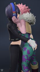 2futas 3d amandalima3d amandalima_3d bulge erection futanari grabbing_ass kissing kyoka_jiro mina_ashido my_hero_academia pink_hair pink_skin short_hair watermark