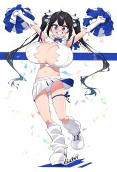 big_breasts cheerleader dungeon_ni_deai_wo_motomeru_no_wa_machigatteiru_darou_ka female female_focus hestia_(danmachi) kneehighs loose_socks massive_breasts shortstack socks toudori white_socks