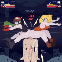 1boy 1girls bisexual_male captain_kirb cave_story curly_brace ejaculation quote_(cave_story) slapping_butt