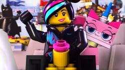 3d black_eyes black_hair blue_hair futanari goth goth_girl intersex lego lego_anatomy pink_hair pink_lipstick plastic ponytail ponytail_(hair) ponytail_female punk punk_girl saygoodbye-sfm self_upload the_lego_movie toy unikitty wyldstyle yellow_body