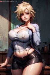 1girls ai_generated big_breasts blonde_female blonde_hair blonde_hair_female boku_no_hero_academia breasts brown_eyes cleavage curvaceous curvy curvy_body curvy_female curvy_figure female female_only fit fit_female huge_boobs huge_breasts looking_at_viewer mature mature_female milf miniskirt mitsuki_bakugou my_hero_academia navel nipple_bulge nipples nipples_visible_through_clothing smile smiling smiling_at_viewer solo supr3metr thick_thighs voluptuous voluptuous_female wide_hips yellow_hair