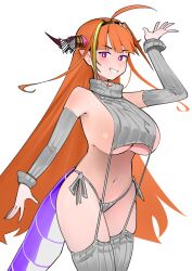 1girls 2023 ahoge big_breasts dismassd dragon_girl female holoforce hololive hololive_japan horn horns hourglass_figure kiryu_coco long_hair midriff navel orange_hair purple_eyes skindentation smile sole_female tagme tail thighhighs underboob virgin_destroyer_sweater virtual_youtuber