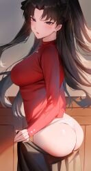 1girls ass blue_eyes breasts brown_hair bubble_butt fate/stay_night fate_(series) female large_ass light-skinned_female light_skin long_hair panties rororo tohsaka_rin