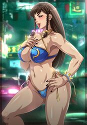 1girls alternate_hairstyle bangs belly belly_button big_breasts bikini black_nails blurry_background blush braid breasts brown_eyes brown_hair cameltoe capcom chun-li cleavage cleft_of_venus covered_nipples curvaceous curvy erect_nipples erect_nipples_under_clothes female female_only groin hand_on_hip hi_res high_resolution highleg highleg_bikini highres hourglass_figure labia large_breasts light-skinned_female light_skin linea_alba long_hair looking_at_viewer nail_polish naughty_face navel nipple_bulge nipples open_mouth pose posing resized sano-br shiny shiny_hair shiny_skin side-tie_bikini sideboob skindentation sling_bikini solo solo_female street_fighter thin_waist toned tongue tongue_out upper_teeth wide_hips