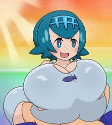 1boy 1girls alolanfirestone alternate_breast_size alternate_version_available beach big_breasts blue_eyes blue_hair blush breasts cleavage clothed_paizuri color engulfing_paizuri female gigantic_breasts happy happy_paizuri happy_sex highres huge_breasts lana_(pokemon) large_breasts looking_at_partner nintendo one-piece_swimsuit open_mouth open_smile paizuri paizuri_lead_by_female paizuri_on_lap paizuri_under_clothes penis pokemon pokemon_masters pokemon_sm smile straight sunset swimsuit