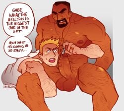 2boys balls big_balls big_penis blush boner closed_eyes cocky daddy dickgate erection facial_hair gabriel_reyes gay heavy_balls jack_morrison lychgate male male_only male_urethral_insertion manly muscles muscular nude overwatch overwatch_2 penis reaper soldier_76 sounding speech_bubble tank_top tough_guy urethral_insertion verbal