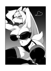 anthro_milf choker furry glasses high_heels huge_breasts lingerie milf sensei_rei sumida_yubune thick_thighs thighhighs