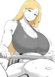 1boy1girl anon big_breasts blonde blonde_female blonde_hair blue_eyes breasts_on_face enormous_breasts fit fit_female freya_(setawar) gigantic_breasts gym_uniform huge_breasts large_breasts russian russian_girl setawar_(coco) tanktop thin_waist white_skin