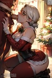 1boy 1girls 2023 ai-assisted ai_generated artist_name bangs bare_shoulders belt big_breasts black_footwear blonde_hair blowjob blush boots box breasts busty cd_projekt_red christmas christmas_ornaments christmas_outfit christmas_tree ciri ciri_(the_witcher_3) cleavage clothed_sex corset detached_collar dress embarrassed erection eyeshadow fellatio female female_focus freckles from_side fur_trim game gift gift_box green_bow green_bowtie green_eyes grey_hair hair_bun half-closed_eyes hi_res high_heels hips holidays holly indoors kneeling large_breasts lips long_hair long_sleeves looking_up makeup mature_female medium_breasts merry_christmas miapipai nose_blush off_shoulder on_knees one_girl open_mouth oral pants patreon patreon_username penis red_dress red_sleeves saliva saliva_trail santa_costume self_upload sensual short_dress short_hair single_hair_bun solo_focus squatting stable_diffusion straight sweaty the_witcher_(series) the_witcher_3:_wild_hunt thick_thighs thighhighs thighhighs_under_boots thighs twitter twitter_username uncensored video_game video_game_character video_games white_hair