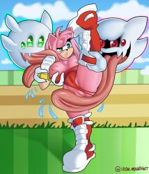 1girls amy_rose big_breasts bimbo breasts female ghost huge_breasts imminent_gangbang imminent_sex large_breasts leg_up leotard licking licking_pussy long_tongue nipples pussy sega shoes sonic_(series) theironmountain