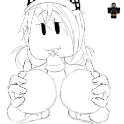 1boy 1girls artist_request big_breasts breasts female looking_at_viewer male nipples paizuri precum reference_image roblox roblox_avatar robloxian sketch source_request straight tagme white_background